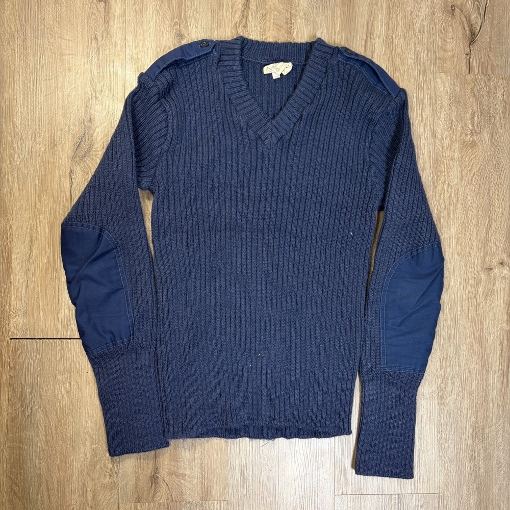 VTG Brigade Quartermasters 100% Wool Sweater Ribbed Blue Woolly Pully Size 42